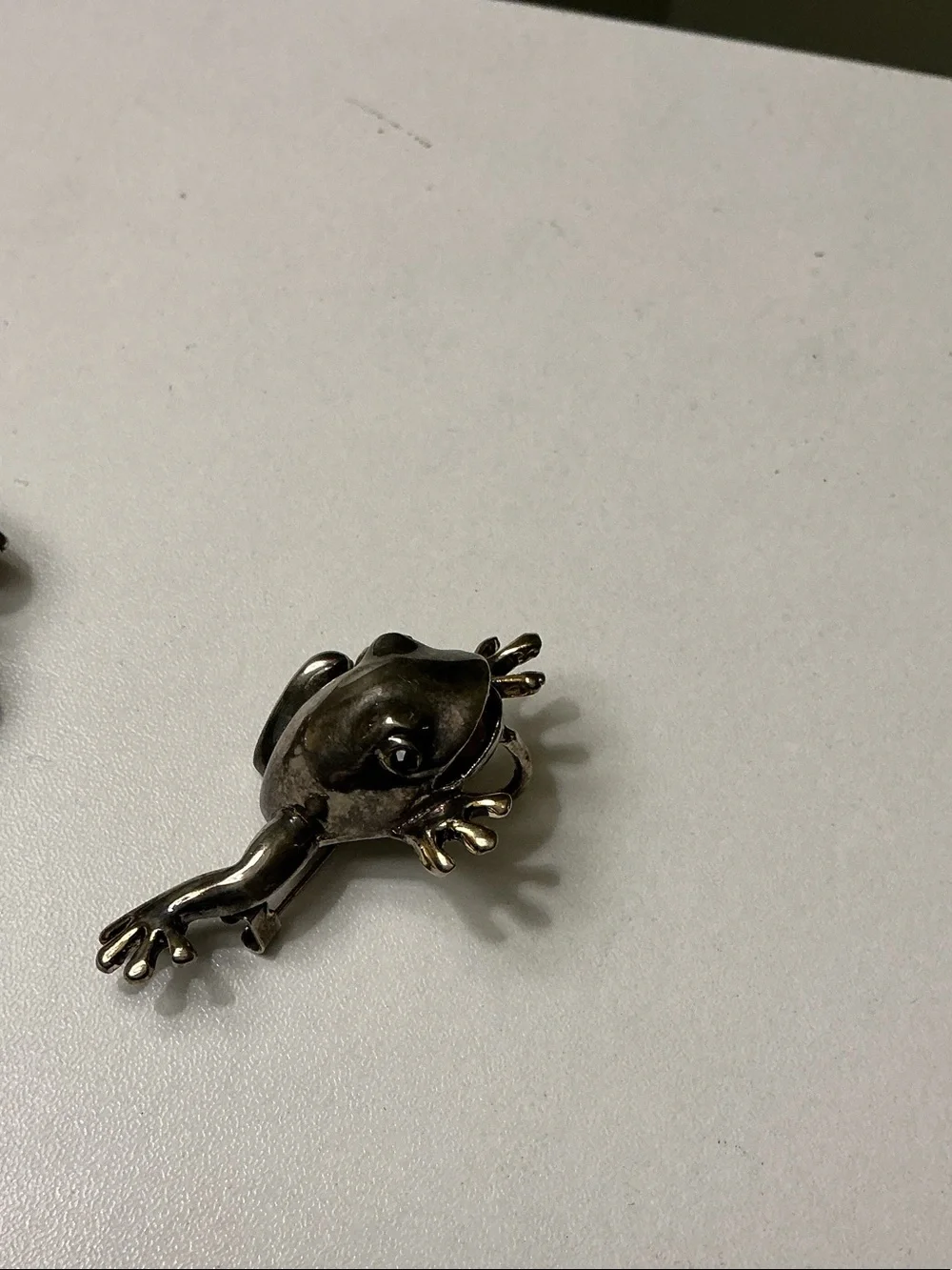 Mexican Silver Hand Crafted Frog Brooch Pendant Set of Two Rhinestones
